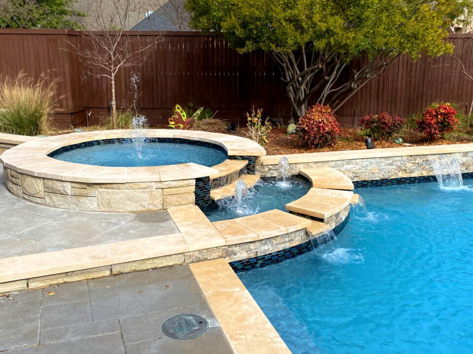 Water features on a swimming pool renovation project by Morton Pool Solutions in north Texas