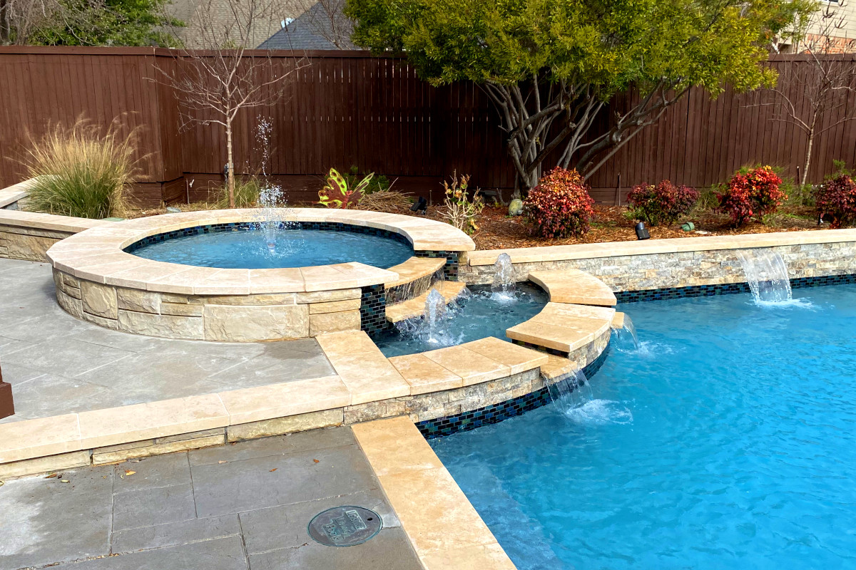 Water features on a swimming pool renovation project by Morton Pool Solutions in north Texas